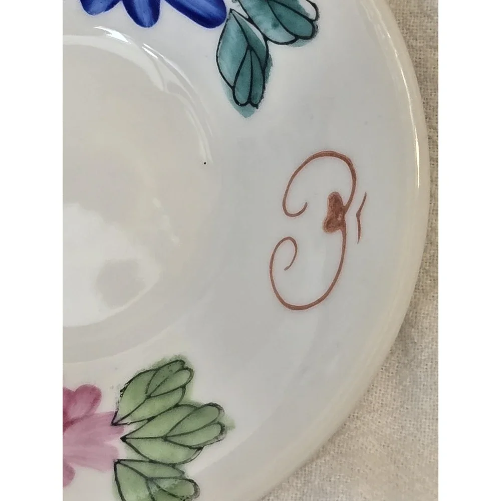 Vintage‎ F.S. Louie Berkeley CA Hand Painted Porcelain Saucer Bird Floral 4.5